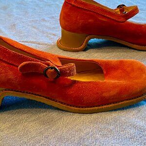 Vintage Camper Low Heel Orange Suede Mary-Jane Shoes 35